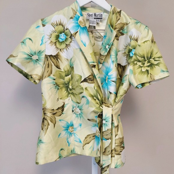 Sheri Martin Tops - Sheri Martin Petite Floral Wrap Blouse GSide Tie Top 6P Tropical Hawaiian Resort
